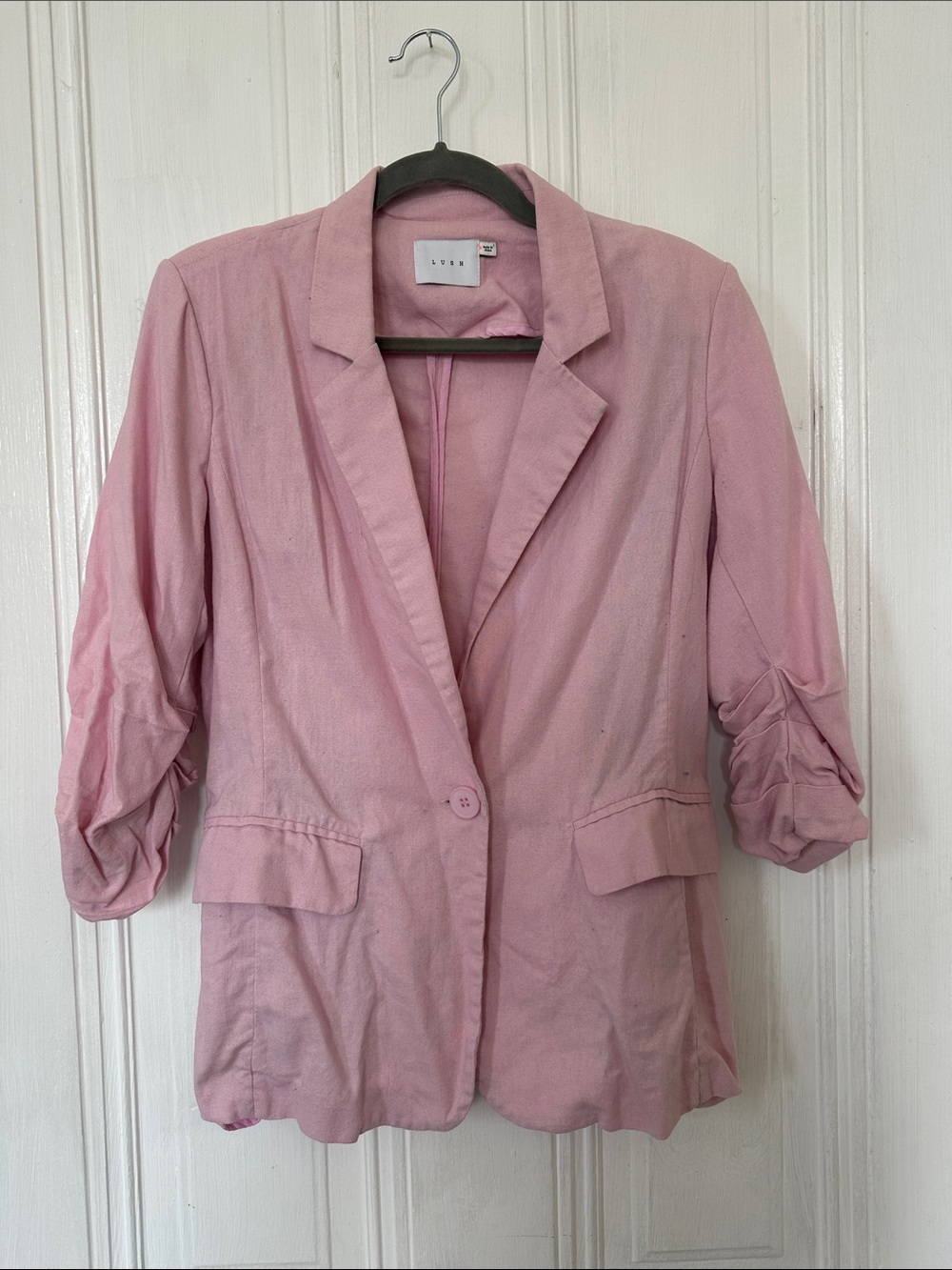 Lush Dusty Pink Ruched Sleeve Blazer